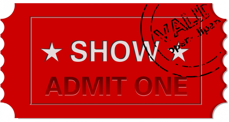 Red show ticket: Admit One