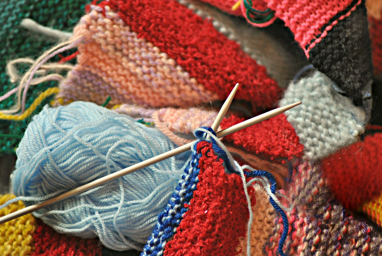 knitting with colorful yarns